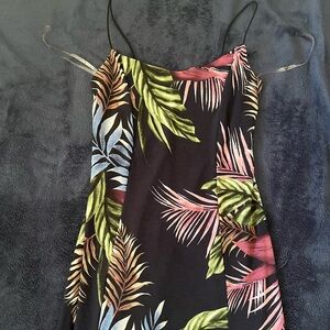 Tropical Print Spaghetti Strap Dress